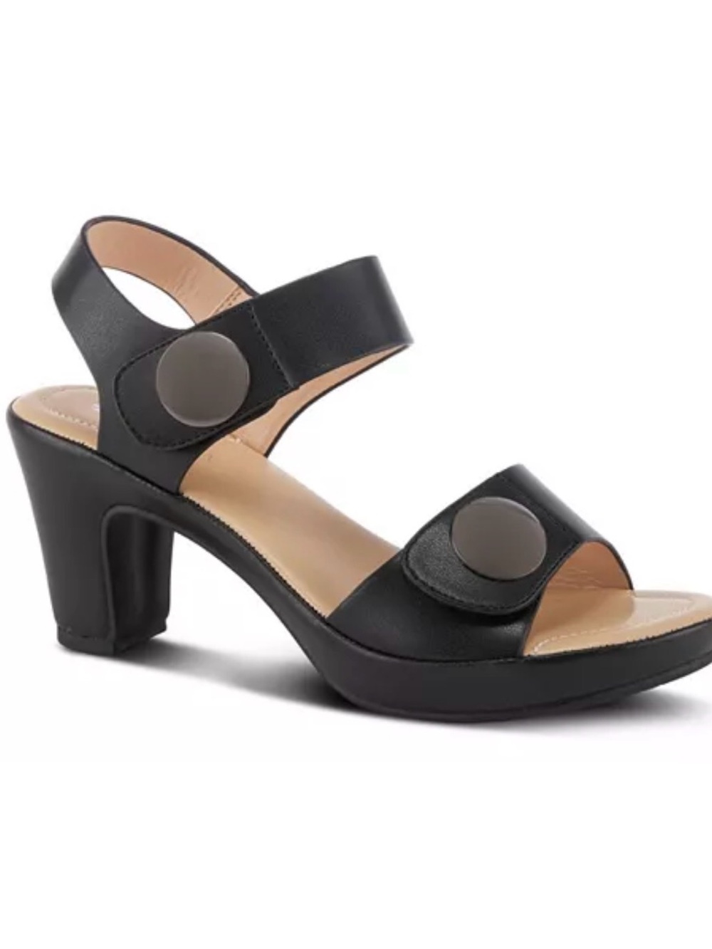 Spring Step Black Block-Heel Sandals with Round Accent Buttons Size 36